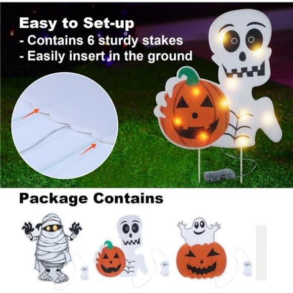 Lighted Yard Signs for Halloween Props Yard Stakes Light Up Pumpkin Ghost Yard - Picture 6 of 7